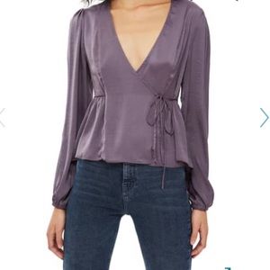 Topshop Purple Satin Wrap Long Sleeve